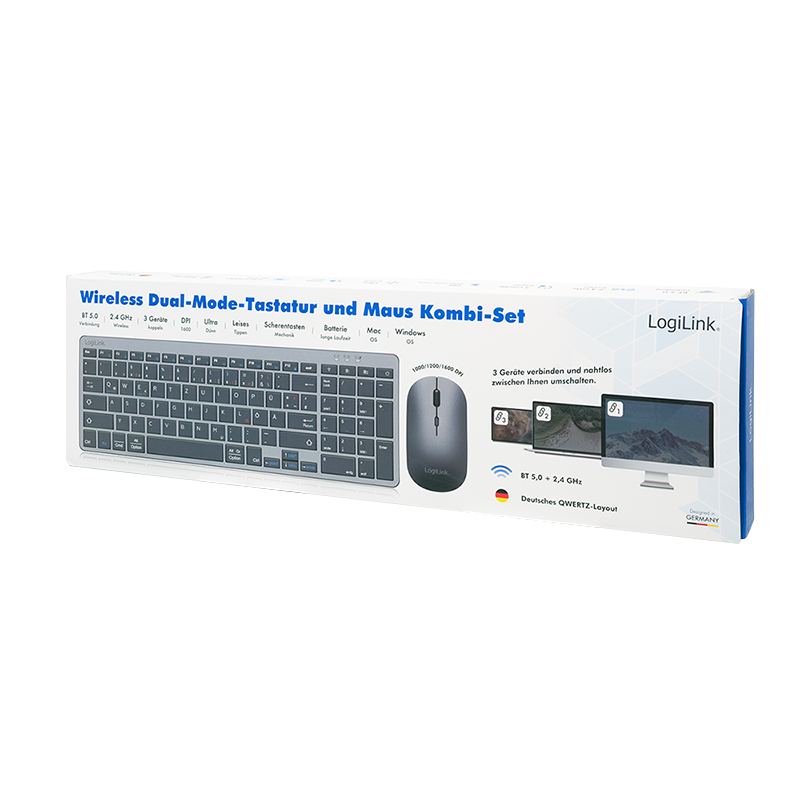 Tastaturset LogiLink Wireless Dual-Mode 2,4GHz/Bluetooth USB