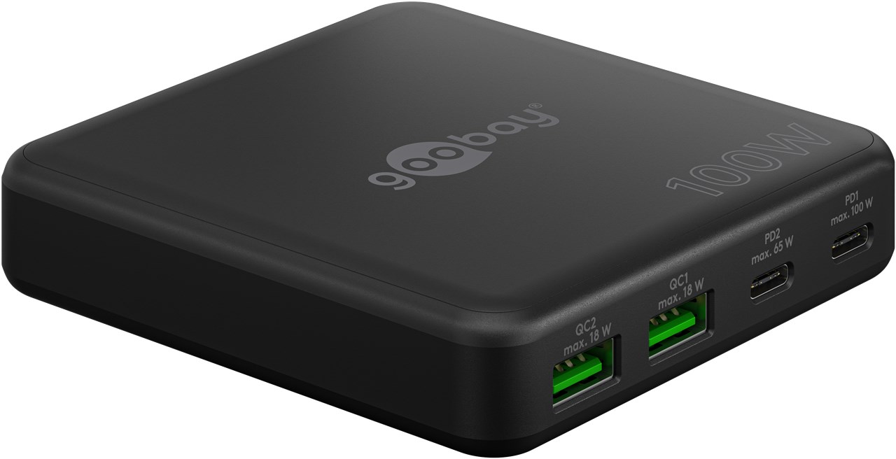 USB-Netzteil Goobay 2xUSB-C 2xUSB-A 100W PD GaN schwarz