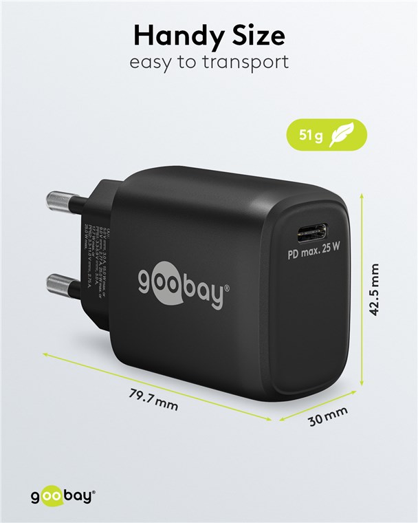 USB-Netzteil Goobay 1xUSB-C 3,0A 25W PD schwarz