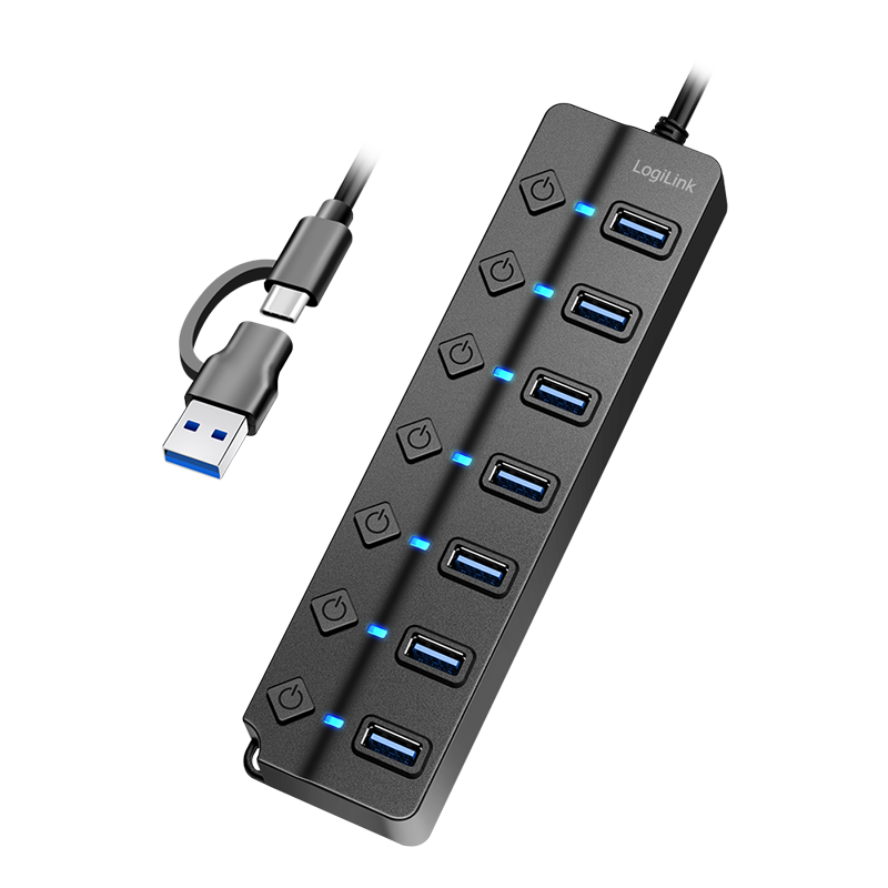 USB-Hub LogiLink Type-A/-C 7-Port USB3.2 schwarz Schalter