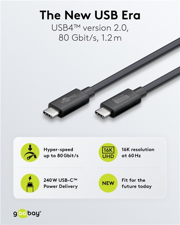 USB-Kabel Goobay USB4 Type-C m/m 1,2m 240W 80GBit/s