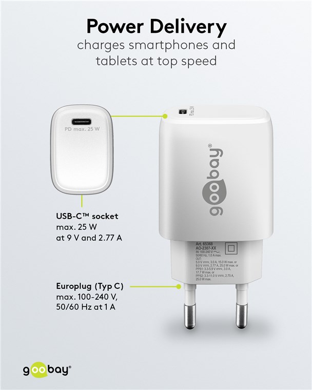 Netzgerät Goobay USB-C weiß 3,3V-11VDC 25W PowerDelivery