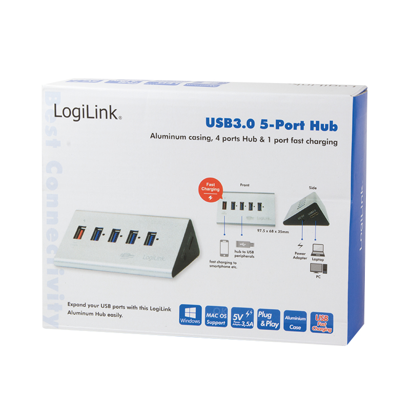 USB-Hub LogiLink 4-Port USB3.0 silber