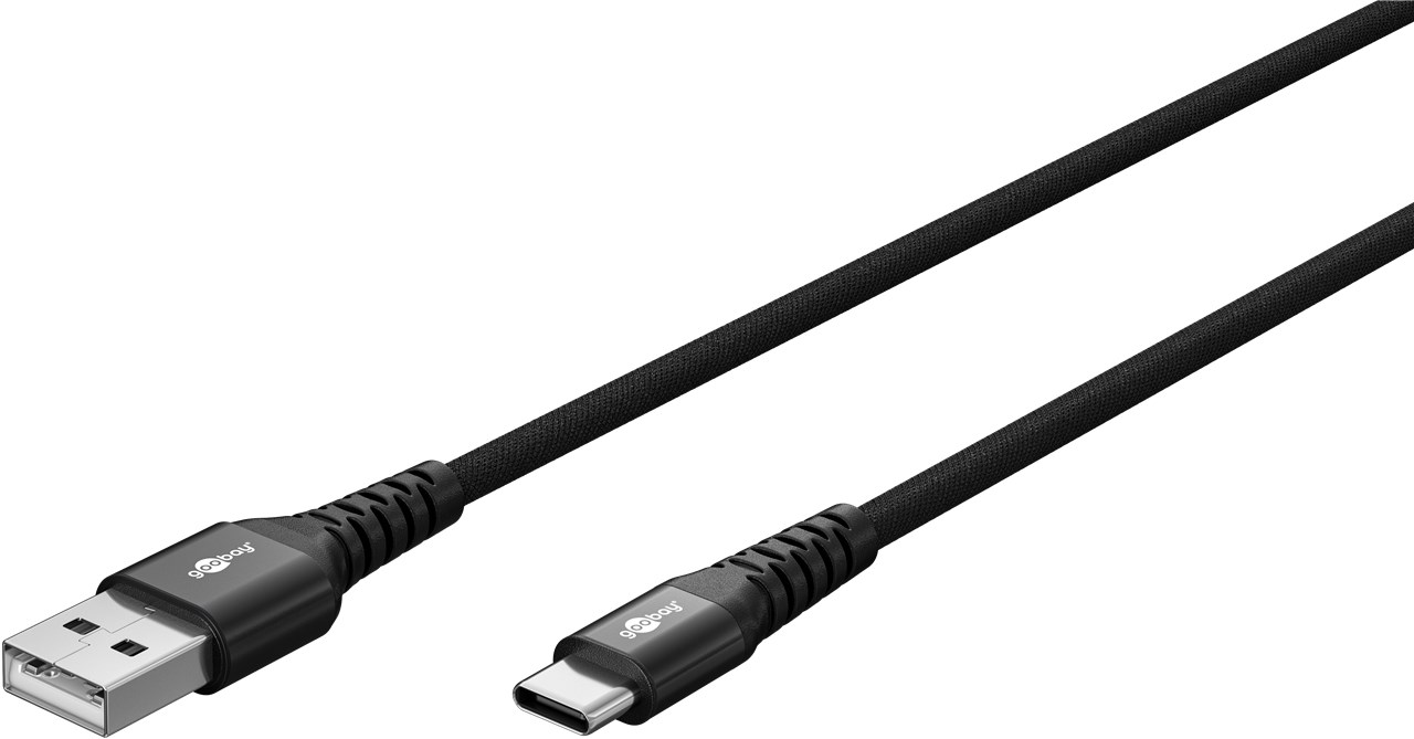 USB-Kabel Goobay USB2.0 Textil A-m/Type-C-m 1,0m 60W schwarz