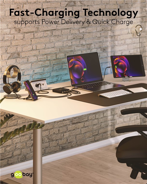 USB-Netzteil Goobay 2xUSB-C 2xUSB-A 100W PD GaN schwarz