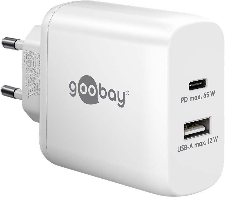 USB-Netzteil Goobay 1xUSB-C 1xUSB-A 4,0A 65W PD GaN weiß