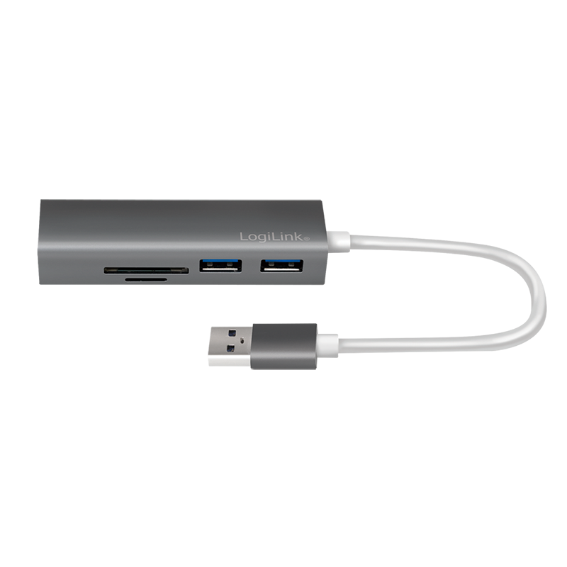 USB-Hub LogiLink Type-A 3-Port USB3.0 grau Kartenleser