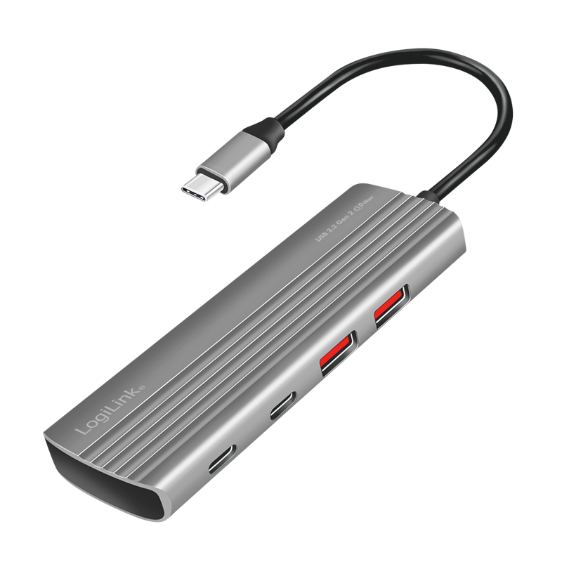 USB-Hub LogiLink Type-C 7-Port USB3.2 grau PD 100W