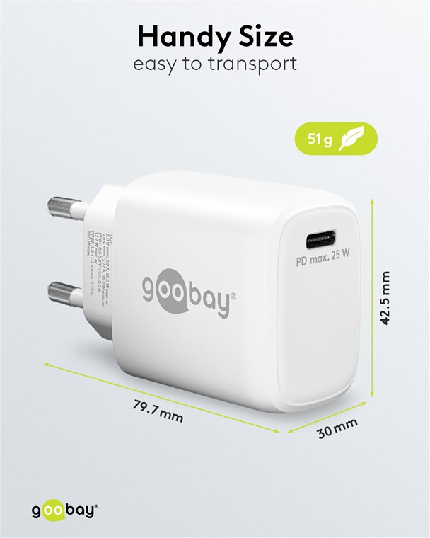 Netzgerät Goobay USB-C weiß 3,3V-11VDC 25W PowerDelivery