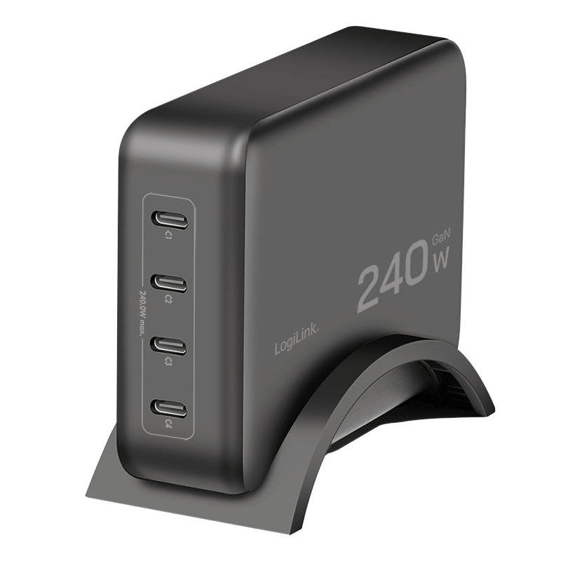 USB-Netzteil LogiLink 4xUSB-C 240W PD3.1 GaN schwarz
