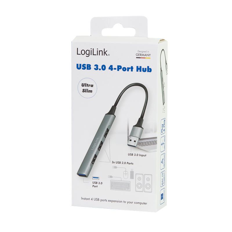 USB-Hub LogiLink 4-Port USB3.0 silber Metall