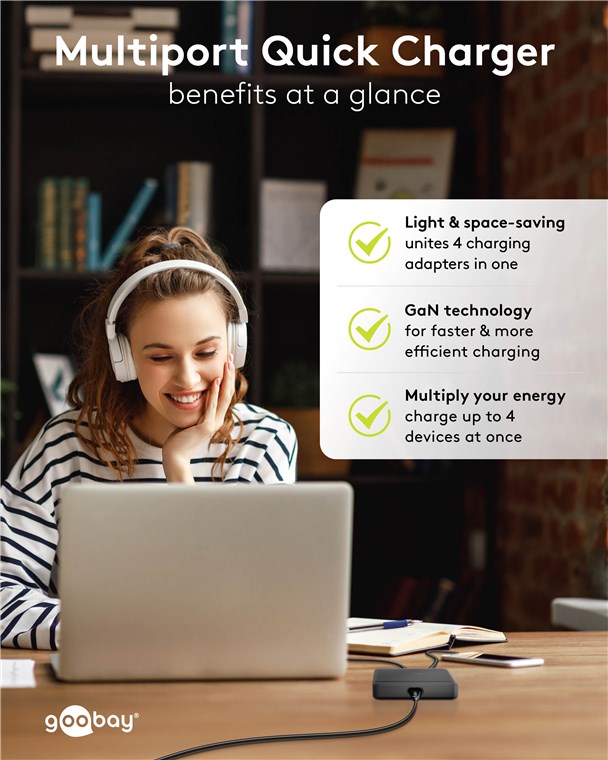 USB-Netzteil Goobay 2xUSB-C 2xUSB-A 100W PD GaN schwarz