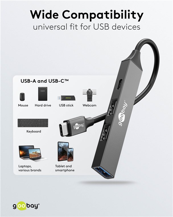 USB-Hub Goobay USB Type-C 4-Port USB3.0/2.0 grau