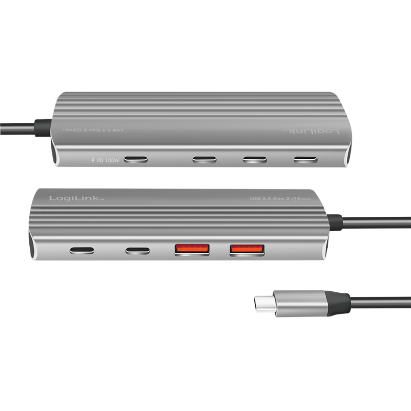 USB-Hub LogiLink Type-C 4-Port USB3.2 grau PD 100W