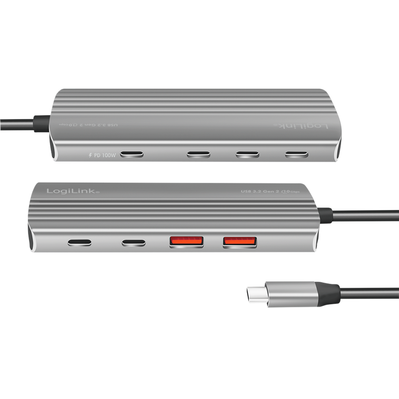 USB-Hub LogiLink Type-C 7-Port USB3.2 grau PD 100W