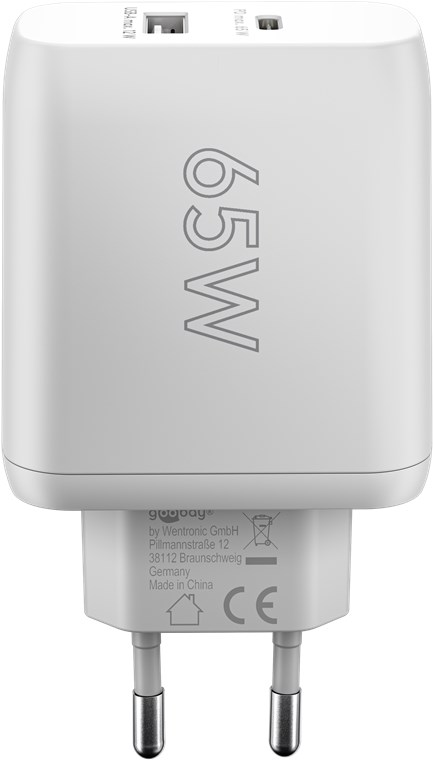 USB-Netzteil Goobay 1xUSB-C 1xUSB-A 4,0A 65W PD GaN weiß