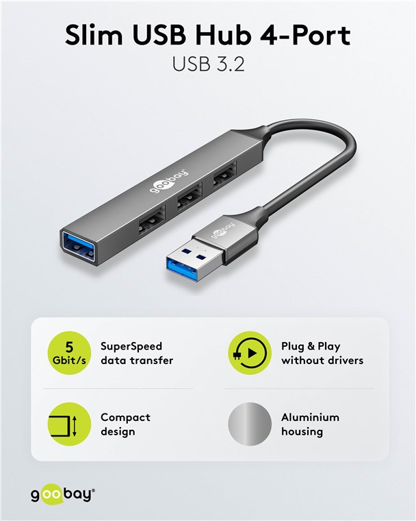 USB-Hub Goobay USB Type-A 4-Port USB3.0/2.0 grau