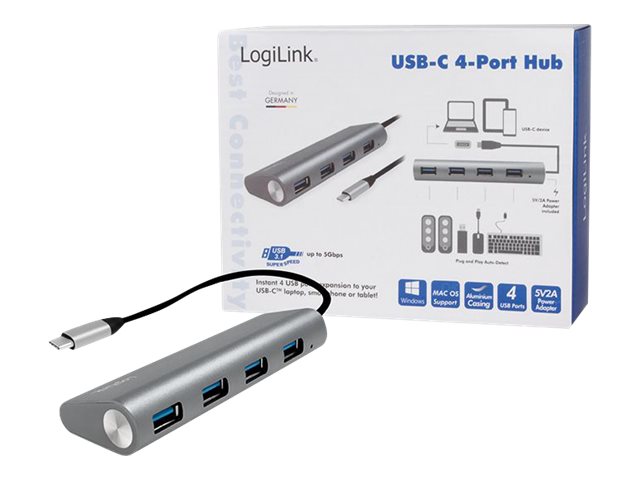 USB-Hub LogiLink USB Type-C 4-Port USB3.0 silber Metall