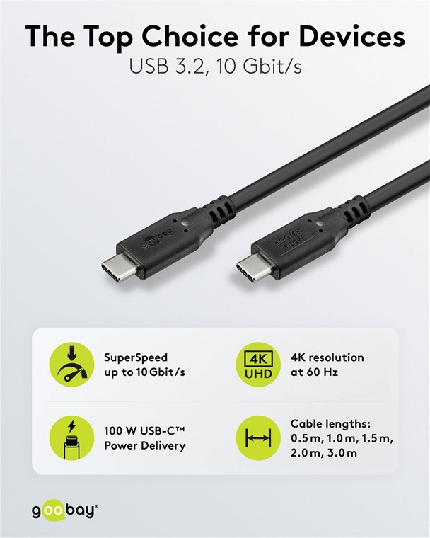 USB-Kabel Goobay USB3.2 Type-C m/m 0,5m 100W 10GBit/s