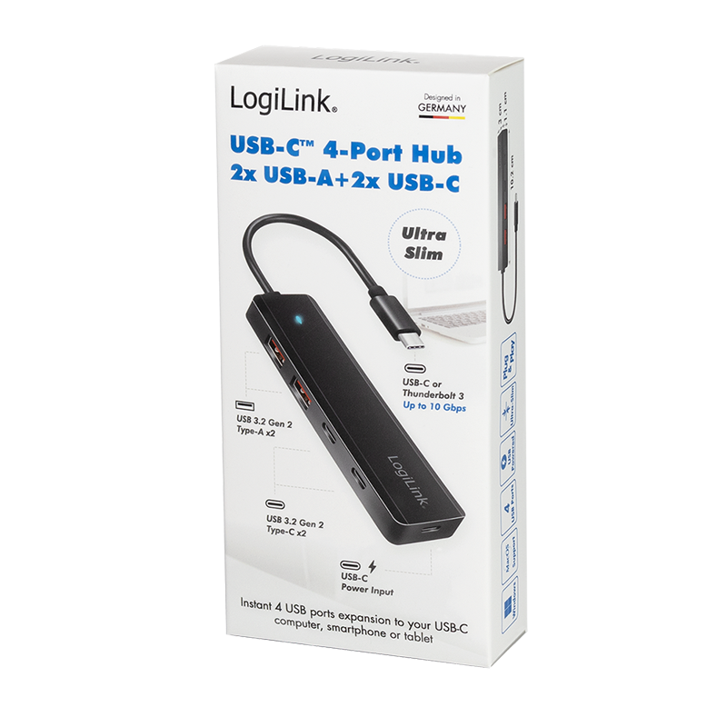 USB-Hub LogiLink Type-C 4-Port USB3.2 schwarz 10GBit/s