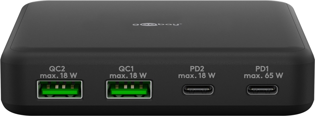 USB-Netzteil Goobay 2xUSB-C 2xUSB-A 65W PD GaN schwarz