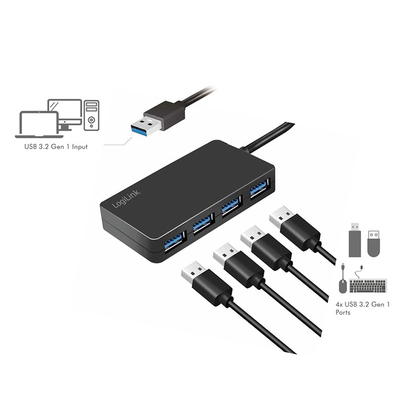 USB-Hub LogiLink Type-A 4-Port USB3.2 schwarz