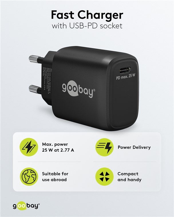 USB-Netzteil Goobay 1xUSB-C 3,0A 25W PD schwarz