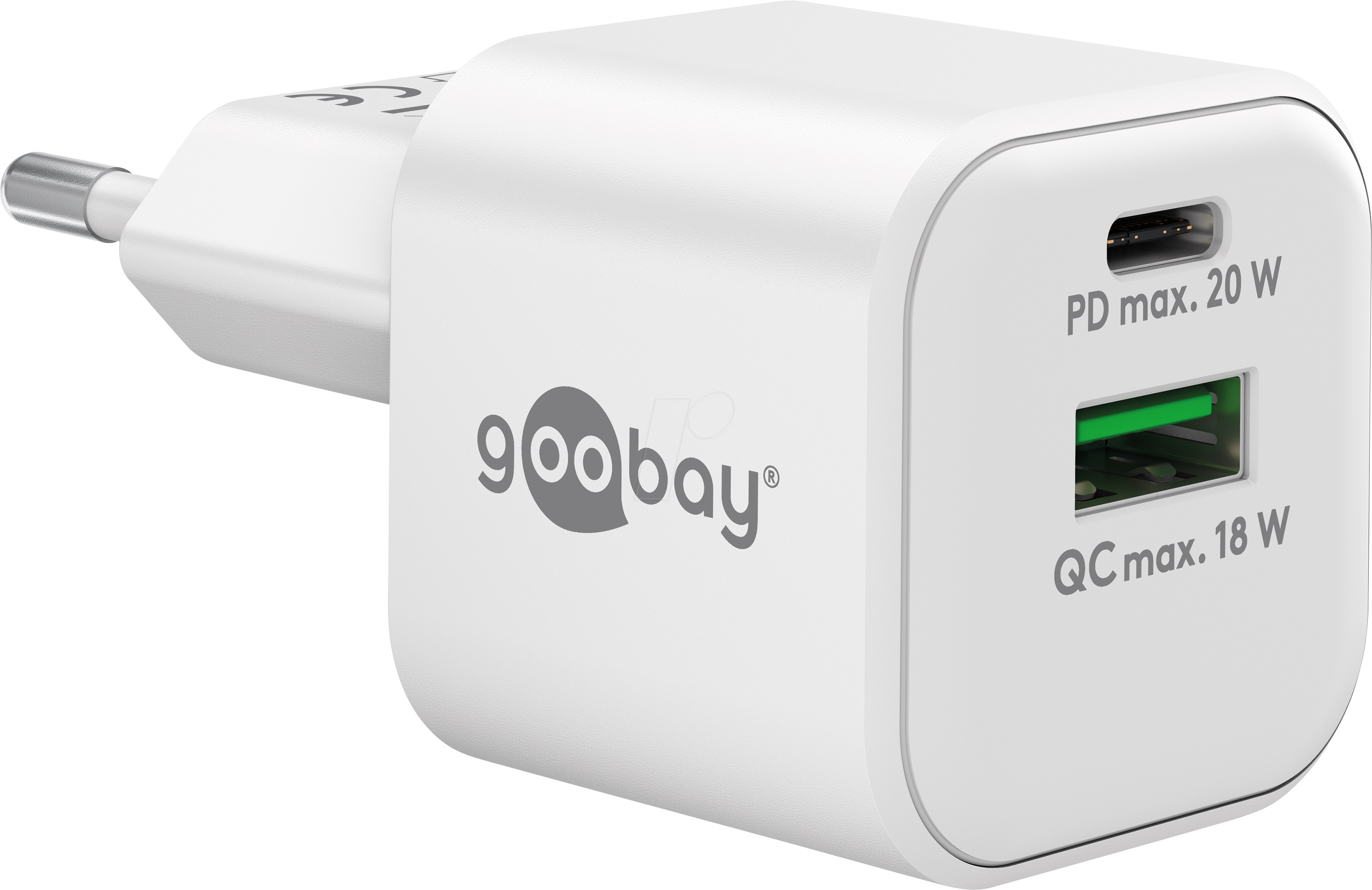 USB-Netzteil Goobay 1xUSB-C 1xUSB-A 3,0A 20W PD GaN weiß