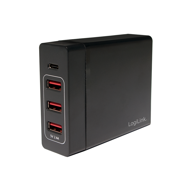 USB-Netzteil LogiLink 1xUSB-C 3xUSB-A 72W PD schwarz
