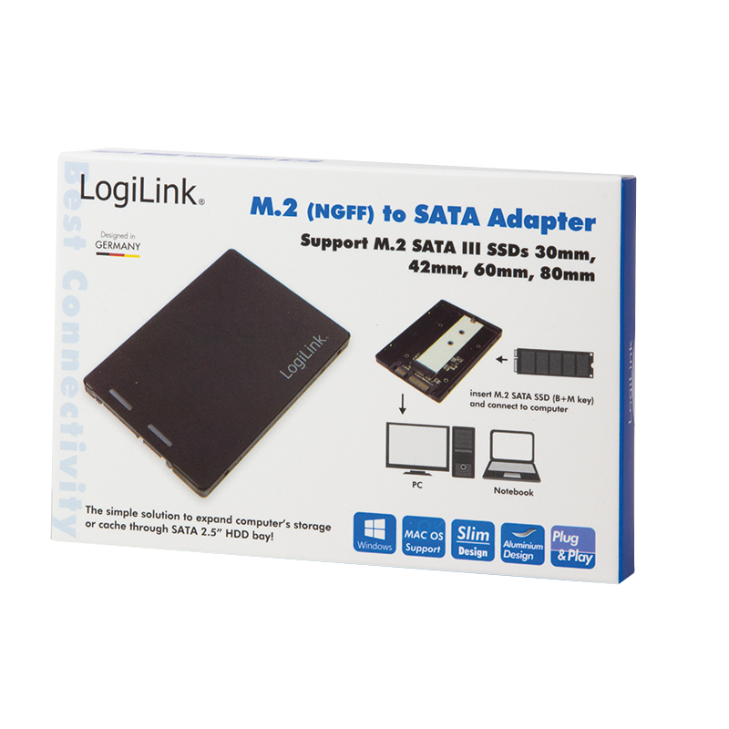 Adapter LogiLink M.2 NGFF zu SATA mit 2,5-Zoll Gehäuse