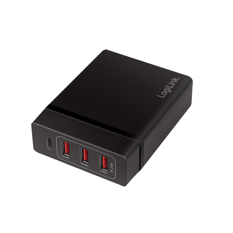 USB-Netzteil LogiLink 1xUSB-C 3xUSB-A 72W PD schwarz