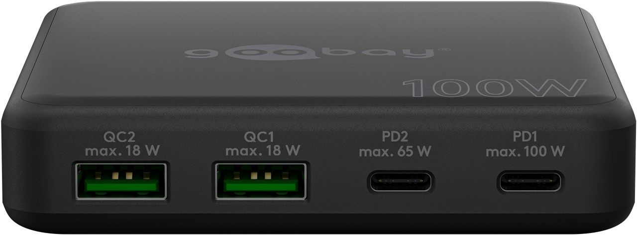 USB-Netzteil Goobay 2xUSB-C 2xUSB-A 100W PD GaN schwarz