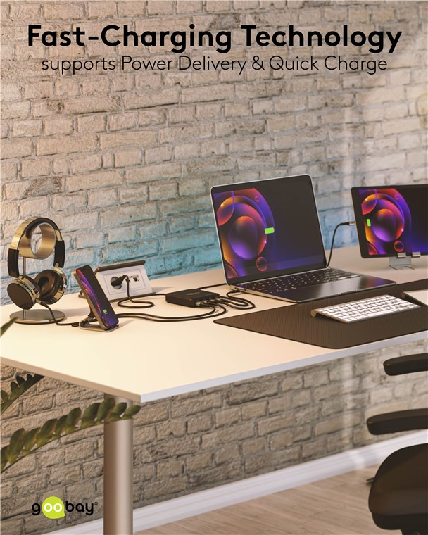 USB-Netzteil Goobay 2xUSB-C 2xUSB-A 65W PD GaN schwarz