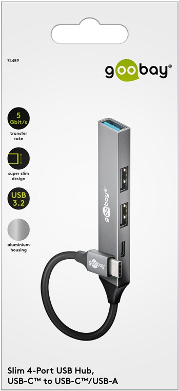 USB-Hub Goobay USB Type-C 4-Port USB3.0/2.0 grau