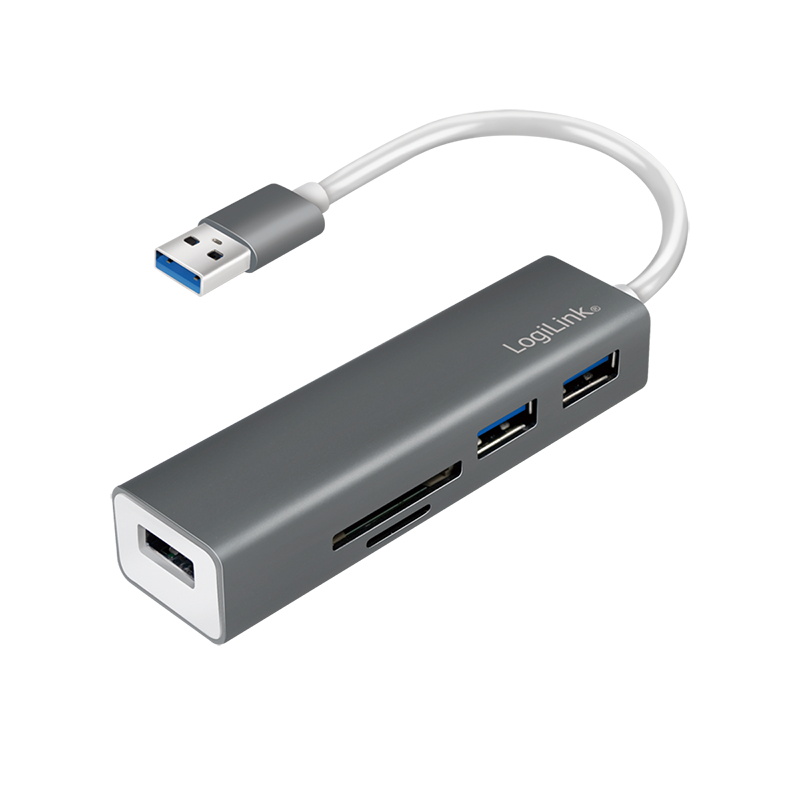 USB-Hub LogiLink Type-A 3-Port USB3.0 grau Kartenleser