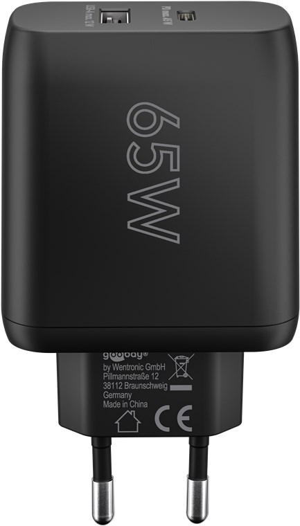 USB-Netzteil Goobay 1xUSB-C 1xUSB-A 4,0A 65W PD GaN schw.