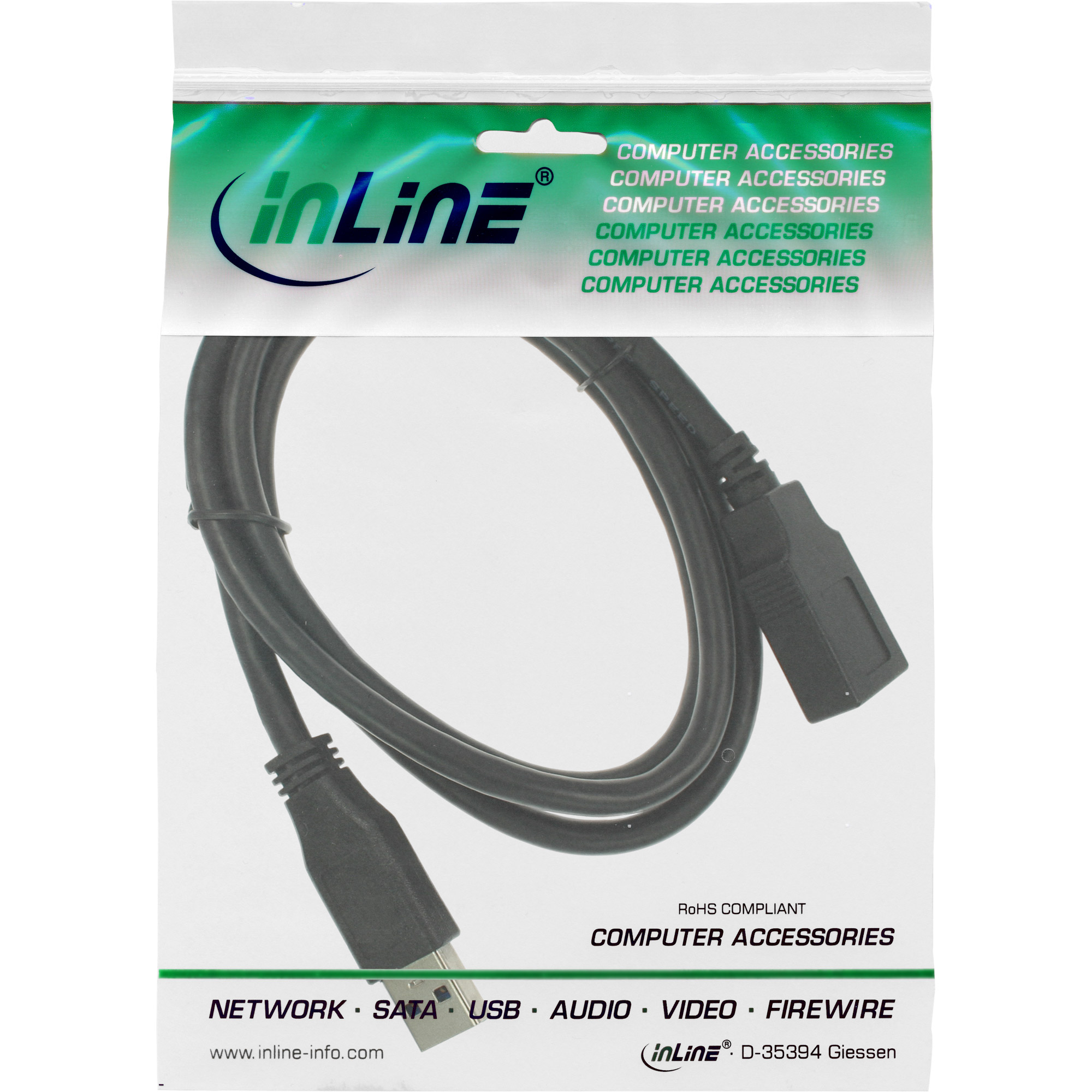 USB-Kabel InLine Verlängerung USB3.2 Gen1 A-m/f 0,5 schwarz