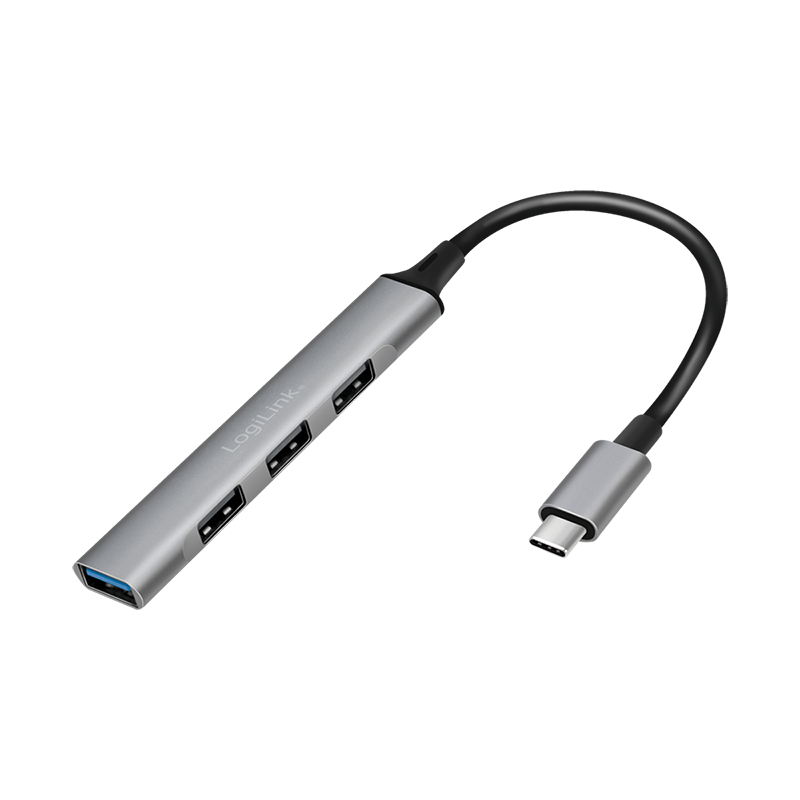 USB-Hub LogiLink USB Type-C 4-Port USB3.2 silber Metall