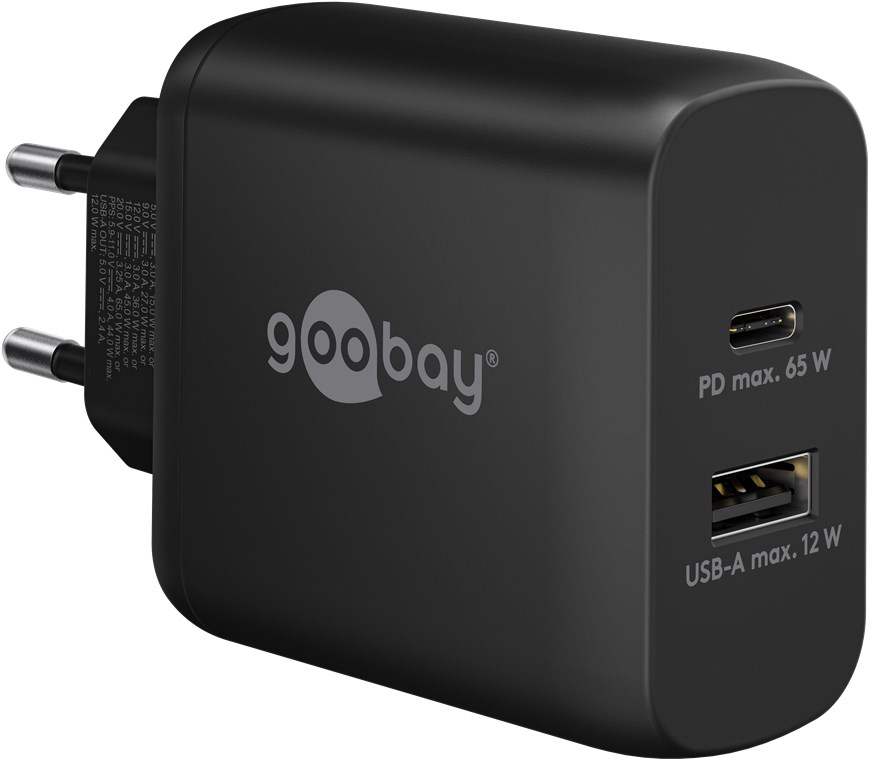 USB-Netzteil Goobay 1xUSB-C 1xUSB-A 4,0A 65W PD GaN schw.