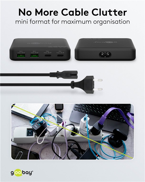 USB-Netzteil Goobay 2xUSB-C 2xUSB-A 65W PD GaN schwarz