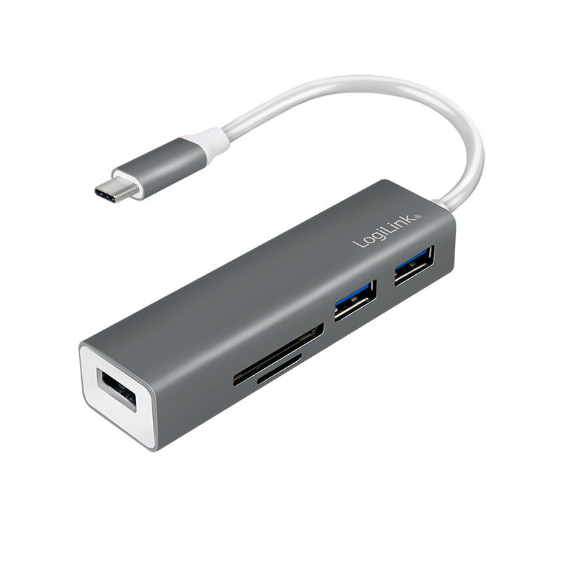 USB-Hub LogiLink Type-C 3-Port USB3.0 grau Kartenleser