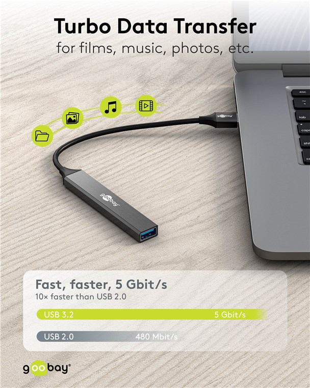 USB-Hub Goobay USB Type-A 4-Port USB3.0/2.0 grau