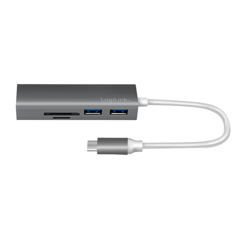 USB-Hub LogiLink Type-C 3-Port USB3.0 grau Kartenleser