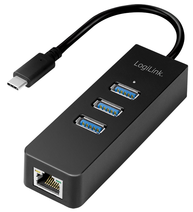 USB-Hub LogiLink USB Type-C 3-Port USB3.0 + RJ45 1GBit