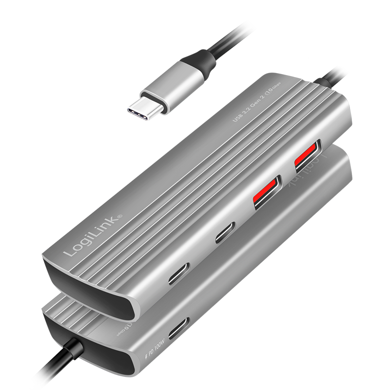 USB-Hub LogiLink Type-C 4-Port USB3.2 grau PD 100W