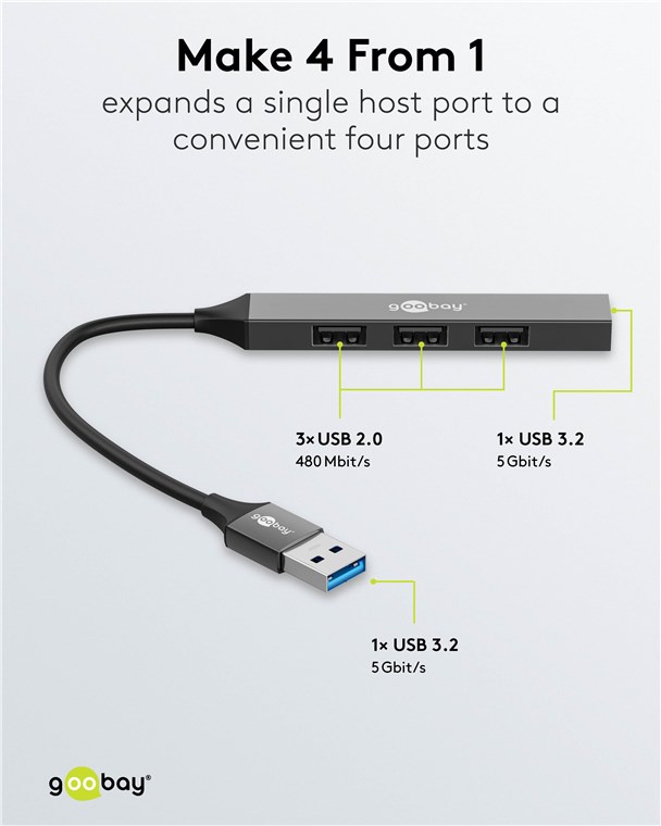 USB-Hub Goobay USB Type-A 4-Port USB3.0/2.0 grau