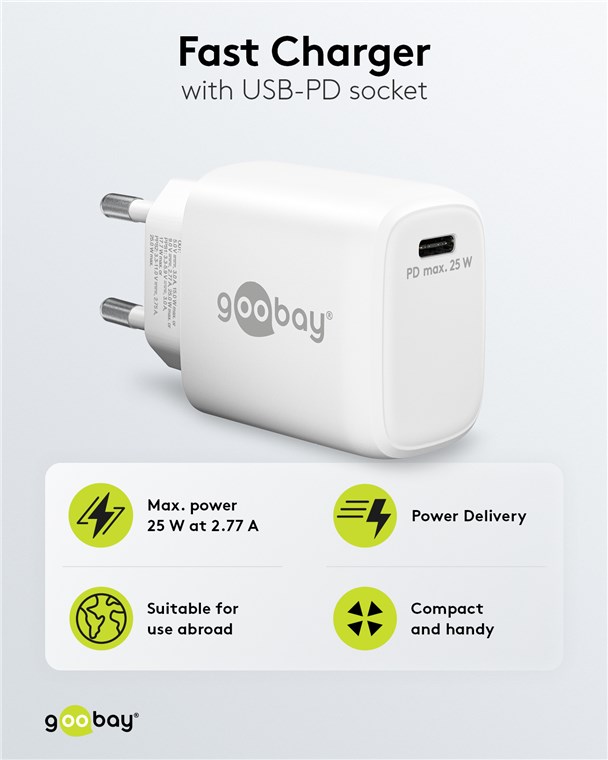 Netzgerät Goobay USB-C weiß 3,3V-11VDC 25W PowerDelivery