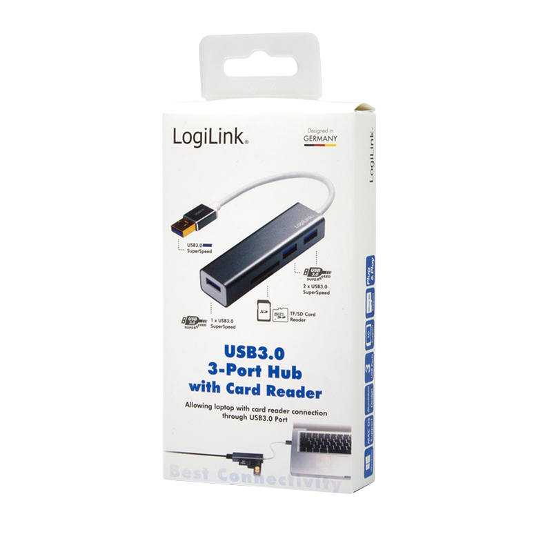 USB-Hub LogiLink Type-A 3-Port USB3.0 grau Kartenleser