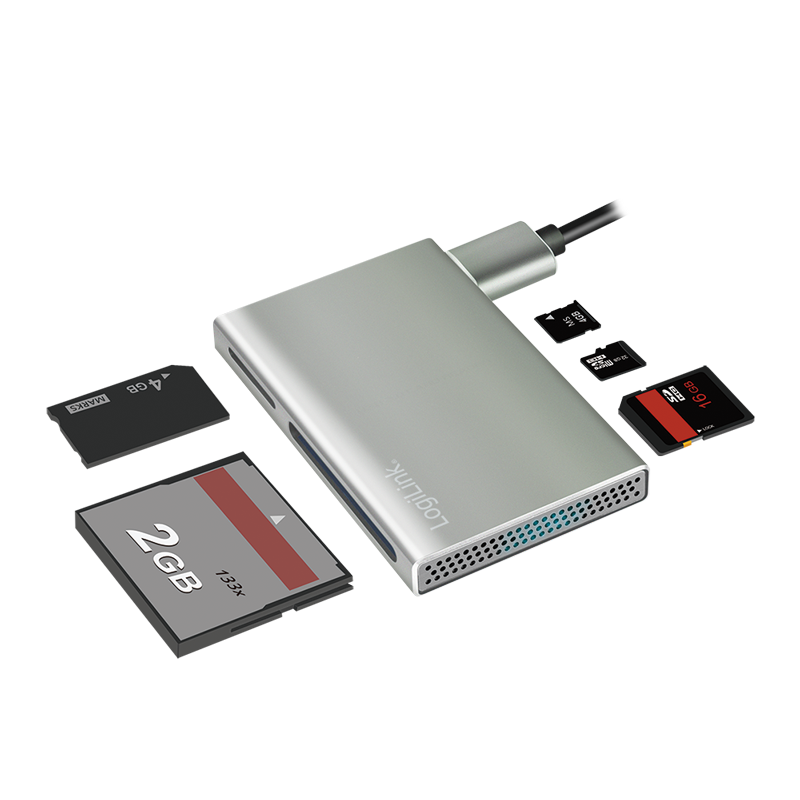 Kartenleser LogiLink 5-in-1 USB3.2 extern silber Metall