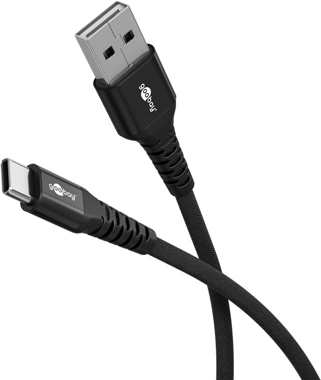 USB-Kabel Goobay USB2.0 Textil A-m/Type-C-m 1,0m 60W schwarz